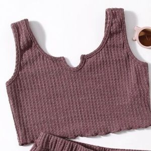 SHEIN Girls Lettuce Trim Waffle Knit Tank Top